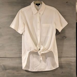 Theory White Short Sleeve Button-Up Top